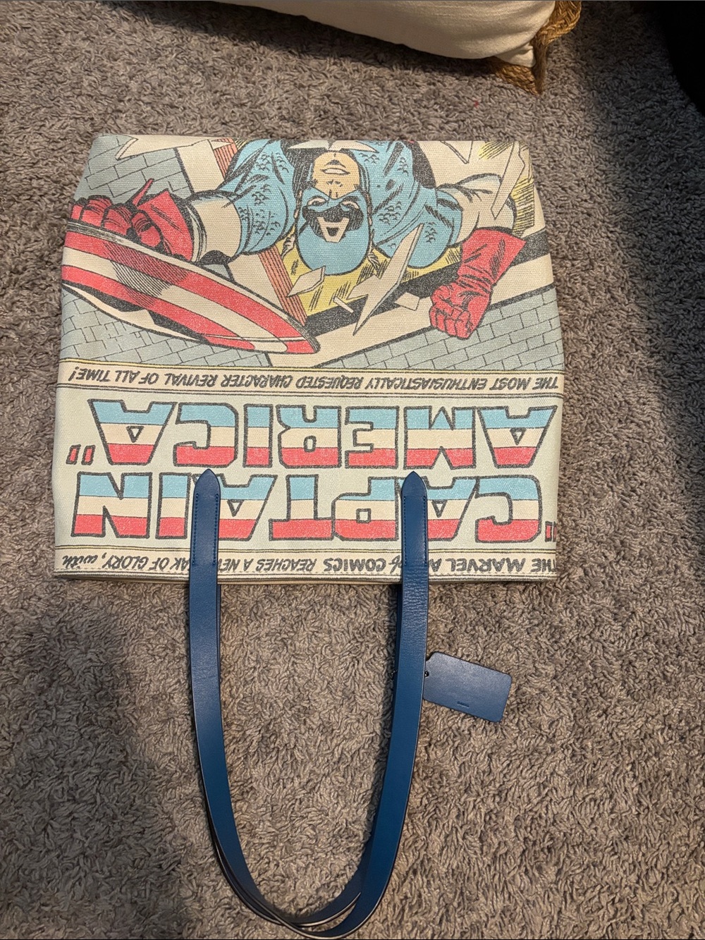 Coach Captain America Marvel Canvas Tote in Red, Blue, Cream - Picture 5 of 6